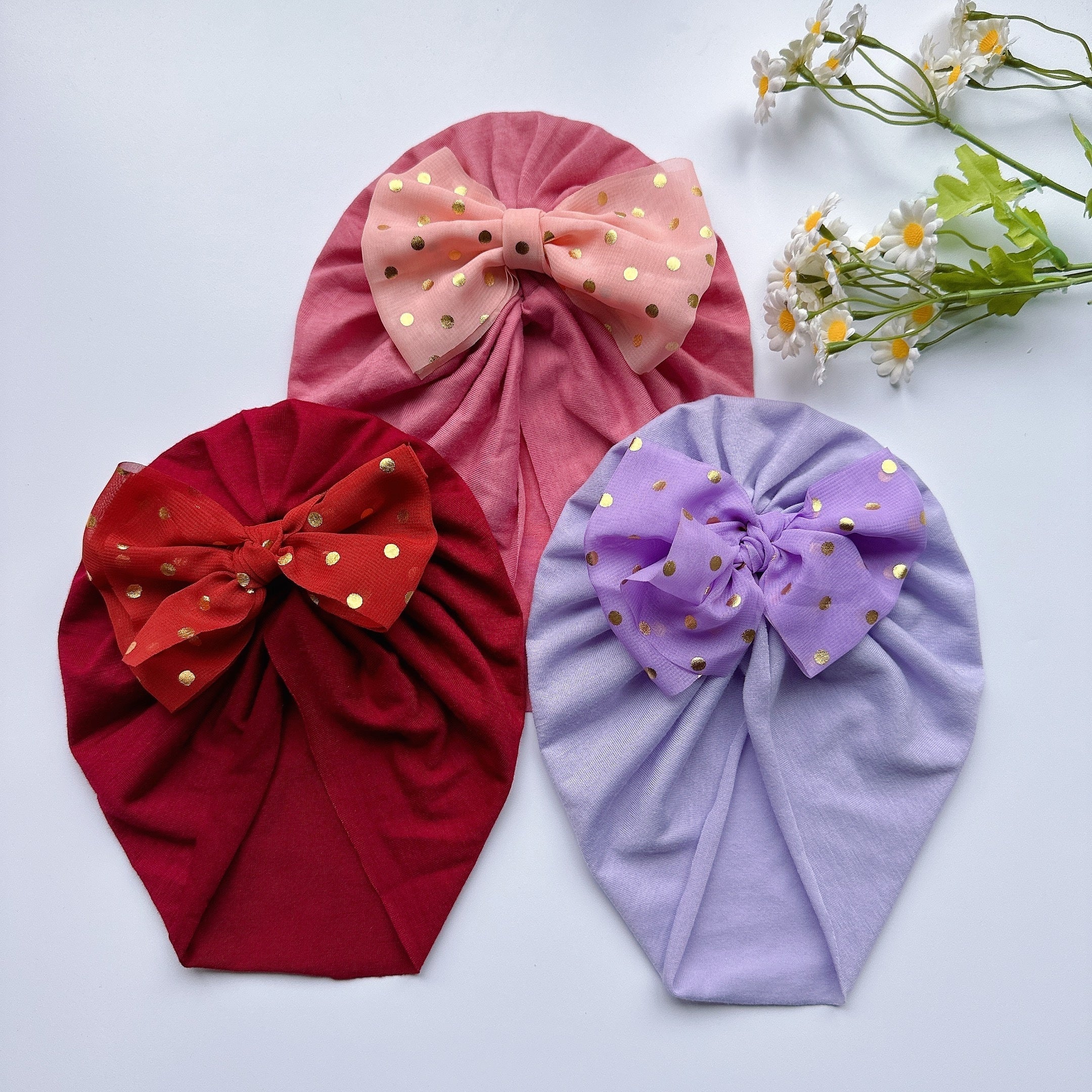 Baby Girls Polka Dots Bow Cap Soft Head Wrap