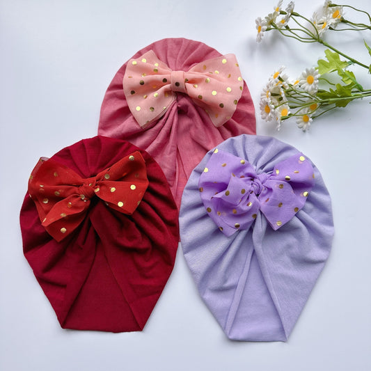 Baby Girls Polka Dots Bow Cap Soft Head Wrap