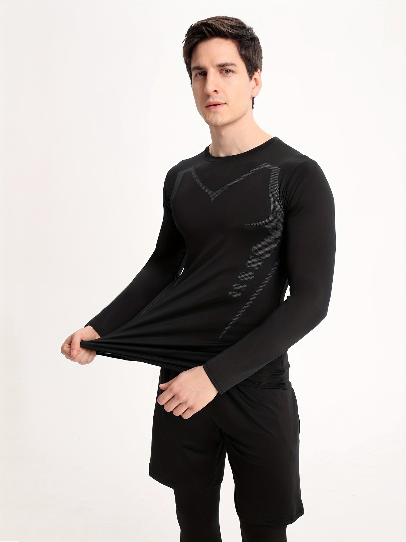 Men's 3pcs Sports Set Long Sleeve Compression T shirt Shorts Leggings