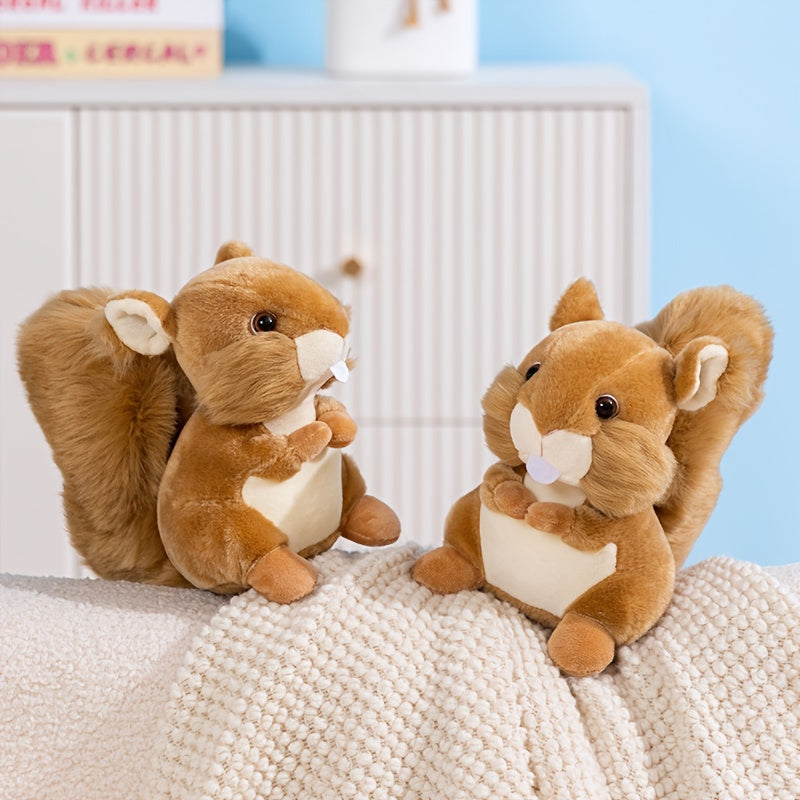Realistic Plush Squirrel Soft Brown Fur & Patches Fluffy Tailed Stuffed Animal
