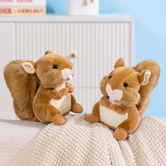 Realistic Plush Squirrel Soft Brown Fur & Patches Fluffy Tailed Stuffed Animal