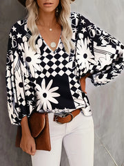  Casual Blouse Women's Plus Random Print Lantern Sleeve