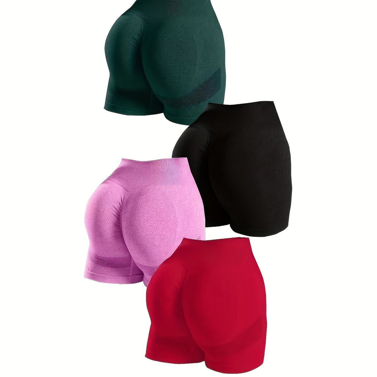 4pcs Seamless Hip Lifting Yoga Shorts High Waist Workout Biker Shorts