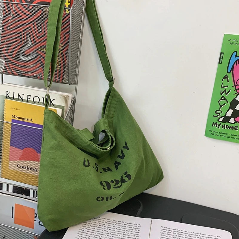 90s Canvas Oversized Slouchy Bag Y2k Stylish School Laptop Handbag
