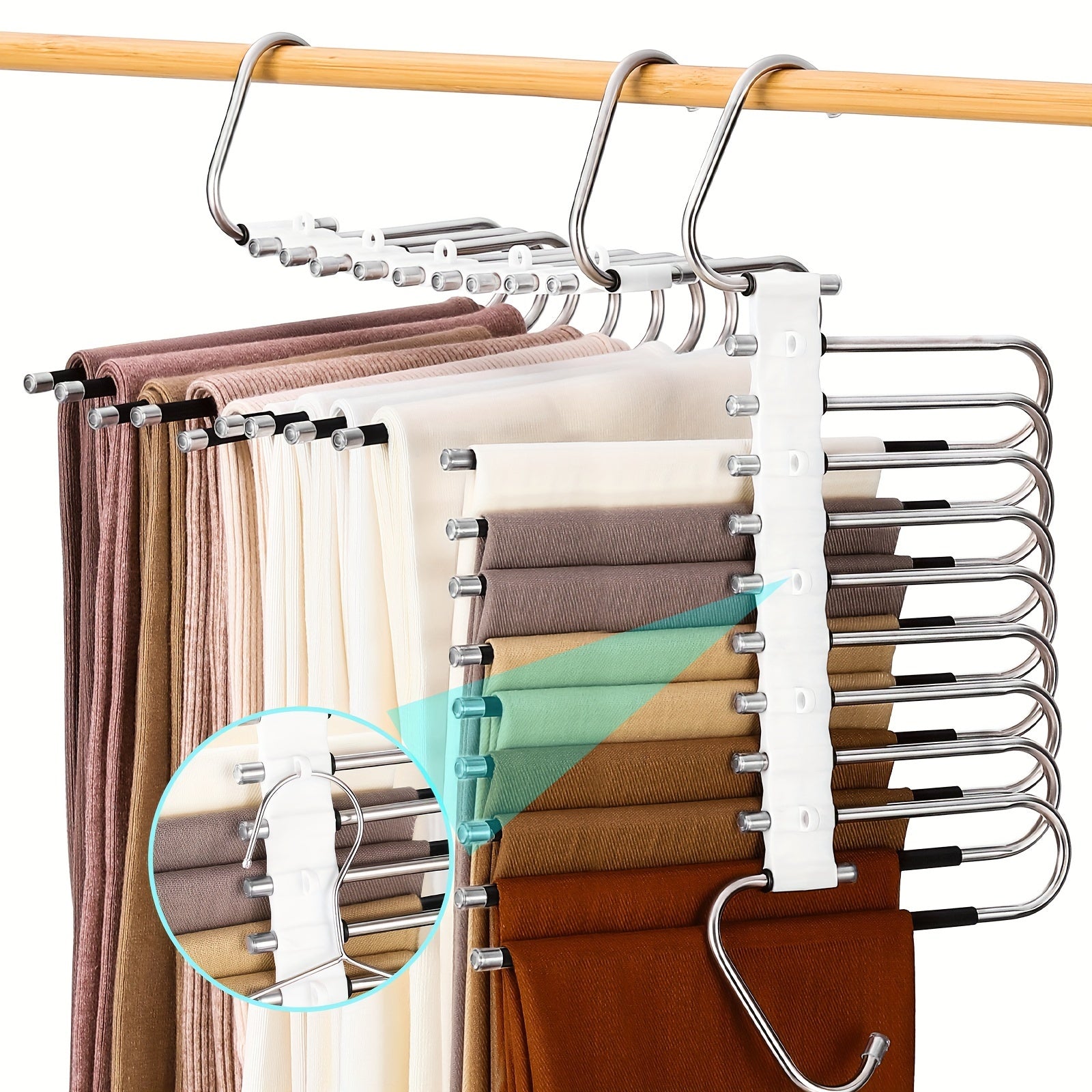 9 Layers Pants Hangers Space Saving Stainless Steel Rack S Type Closet Organizer