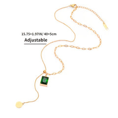 Green Emerald Pendant Necklace Stainless Steel Adjustable Necklace