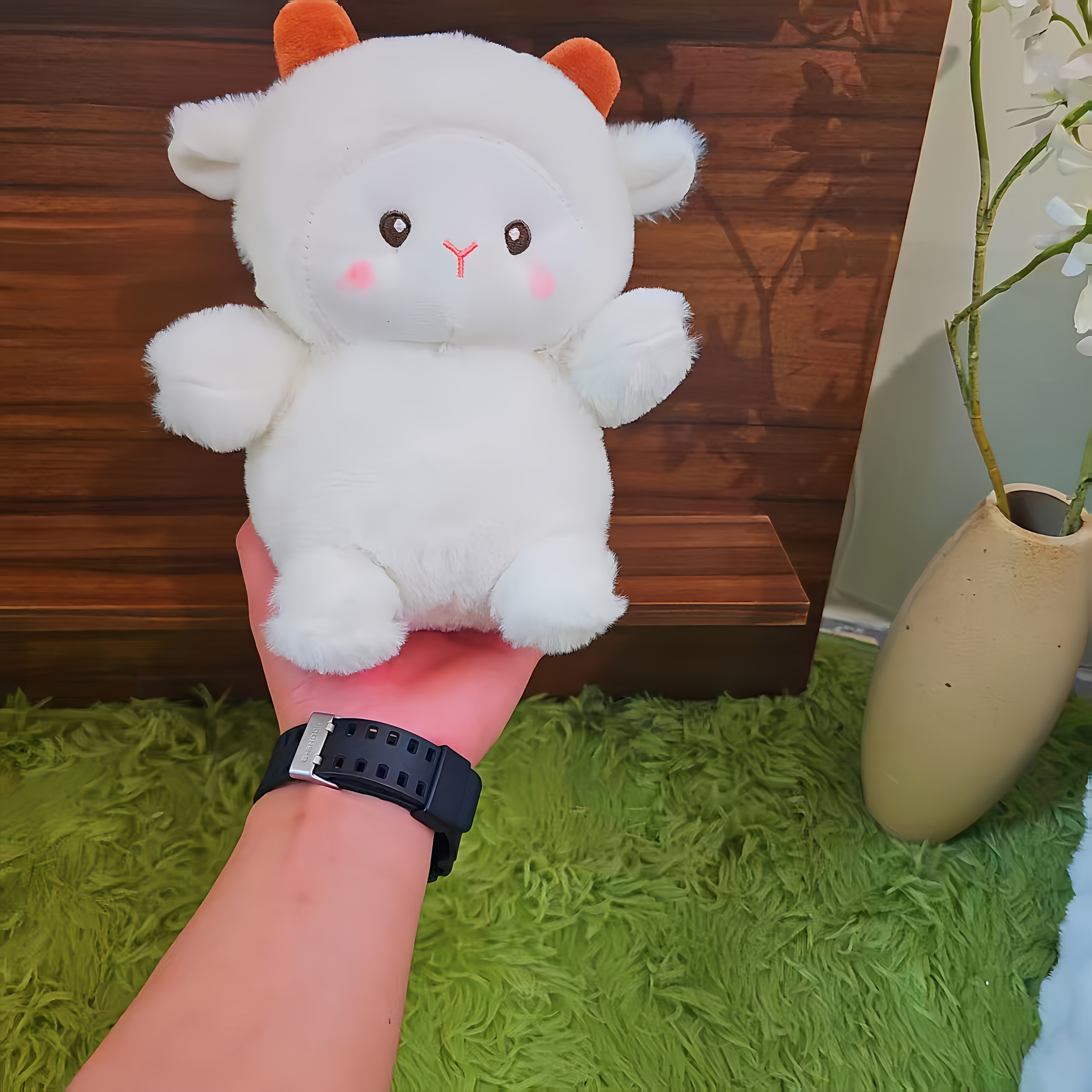 JIAJCHUF Plush Sheep Stuffed Animal Soft Fluffy Beige Lamb Brown Ears
