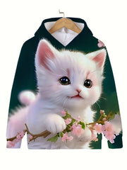 3D Kitty Flower Garden Hooded Sweatshirt For Girls