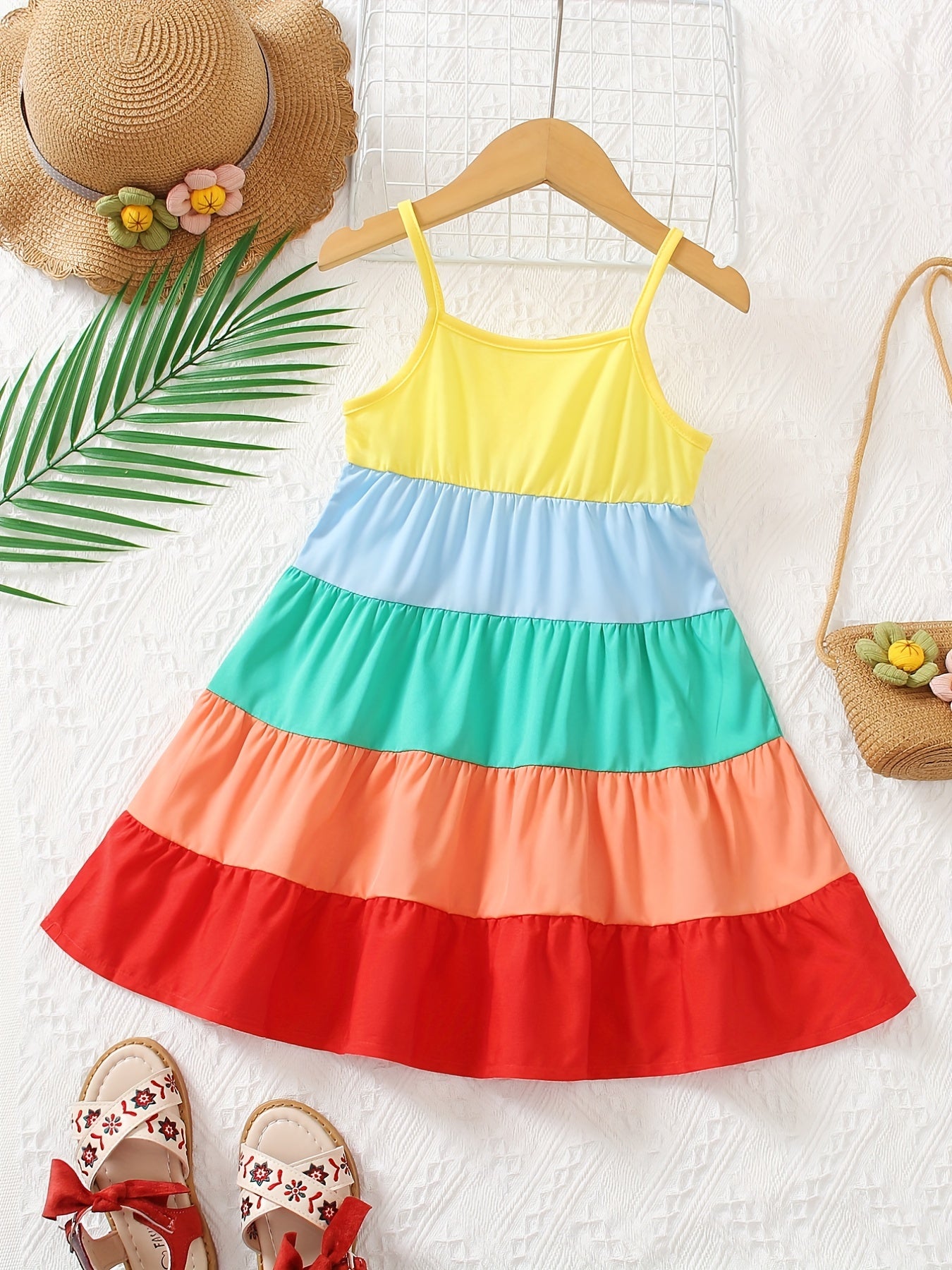 Girls Rainbow Thin Strap Summer Dress