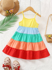 Girls Rainbow Thin Strap Summer Dress