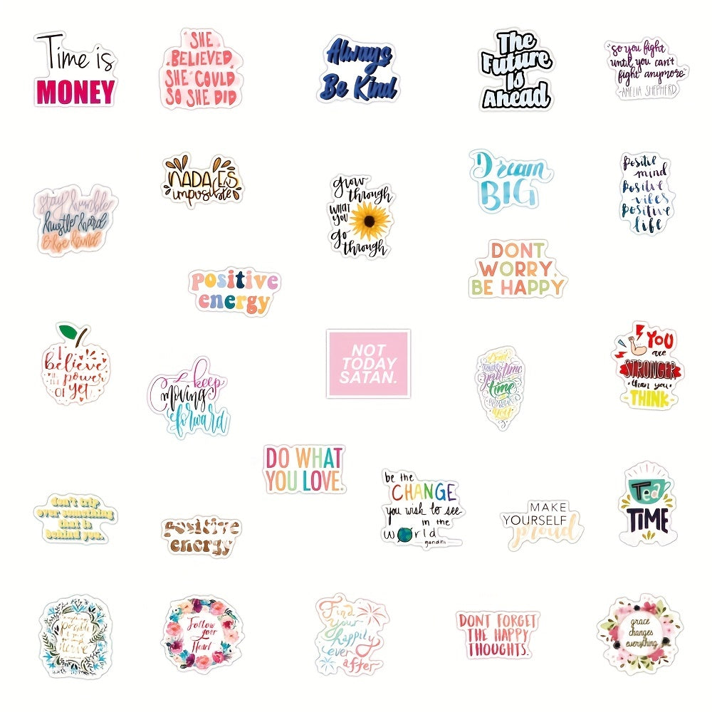 50 Pcs Quote Stickers Positive Motivational Waterproof Vinyl Stickers