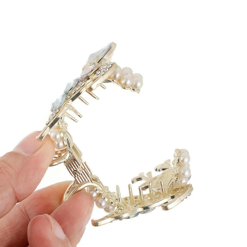 Peacock Pattern Hair Claw Rhinestone Ponytail Holder