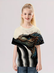 Dino Ink Painting Print Boy's Tee Summer Sports Clothing