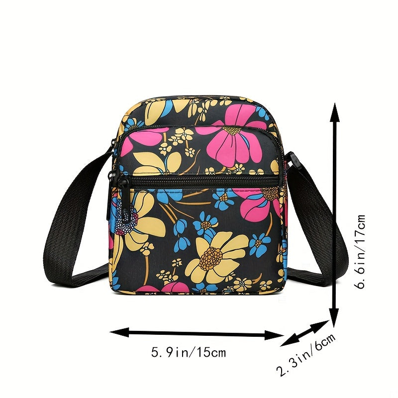 Women's Floral Print Messenger Bag Lightweight Nylon Crossbody Sling