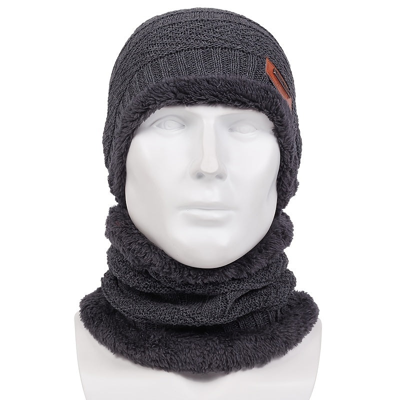 Men's Winter Triangle Knit Beanie Set