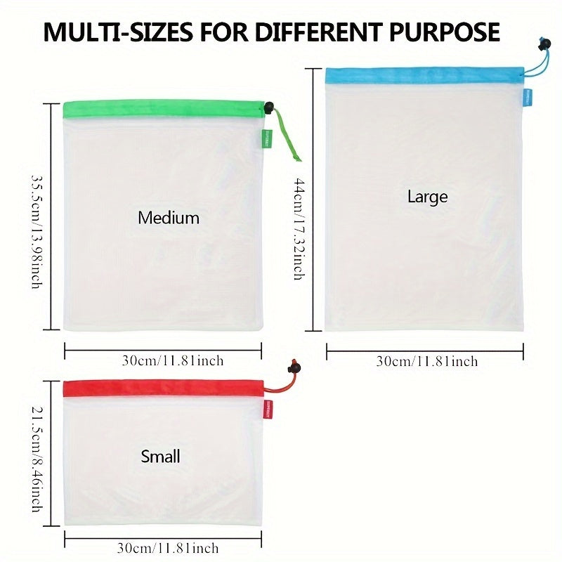 3pcs Polyester Drawstring Storage Bags for Kids Mesh Organizer Pouches