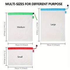 3pcs Polyester Drawstring Storage Bags for Kids Mesh Organizer Pouches