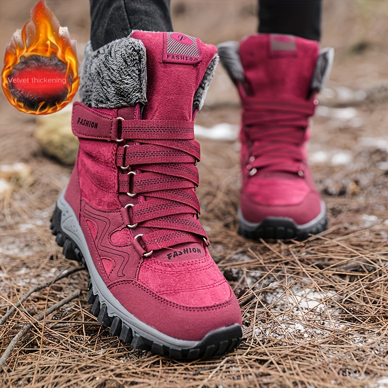 Women's Winter High Top Snow Boots Thickened Non slip Faux Leather Hiking Boots