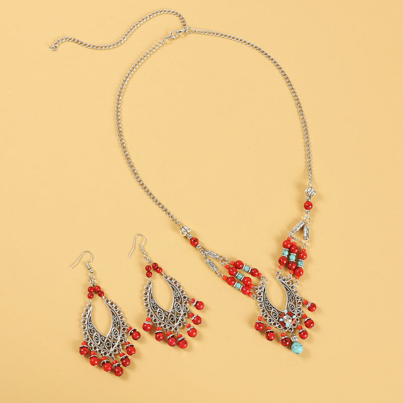 Boho Earrings Necklace Set Vintage Hanfu Alloy Hair Accessories