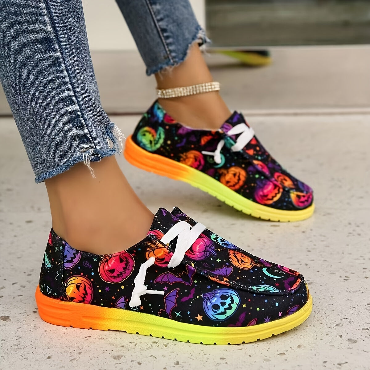 Colorful Pumpkin Pattern Halloween Canvas Shoes