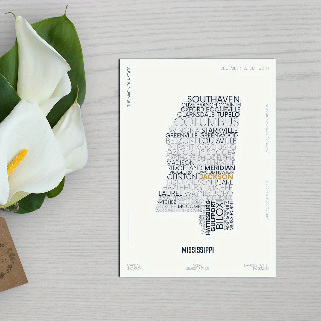Mississippi State Letter Maps Stickers Modern Typography Art Series