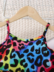 Girls Leopard Print Long Jumpsuit
