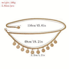 Vintage Coin Pendant Waist Chain Punk Golden Belly Chain Tassel Dress Girdle