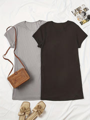 2 Pack Women's Plus Casual Tee Dress Set Solid Crew Neck Short Sleeve Tee Dress