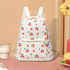 Cherry Printed Large Capacity Preppy Backpack Nylon Durable Lightweight
