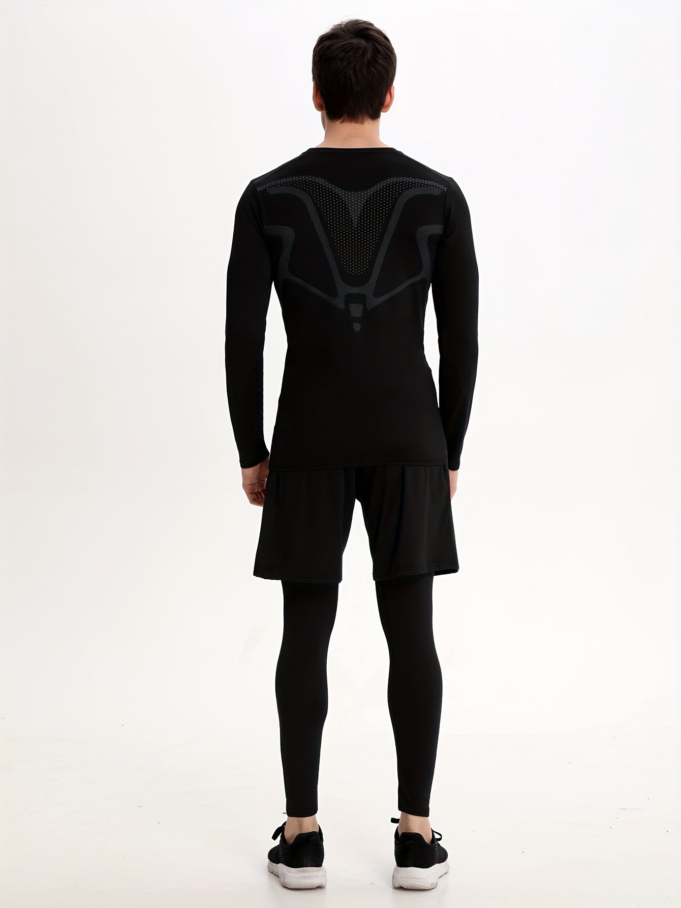 Men's 3pcs Sports Set Long Sleeve Compression T shirt Shorts Leggings