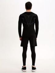Men's 3pcs Sports Set Long Sleeve Compression T shirt Shorts Leggings