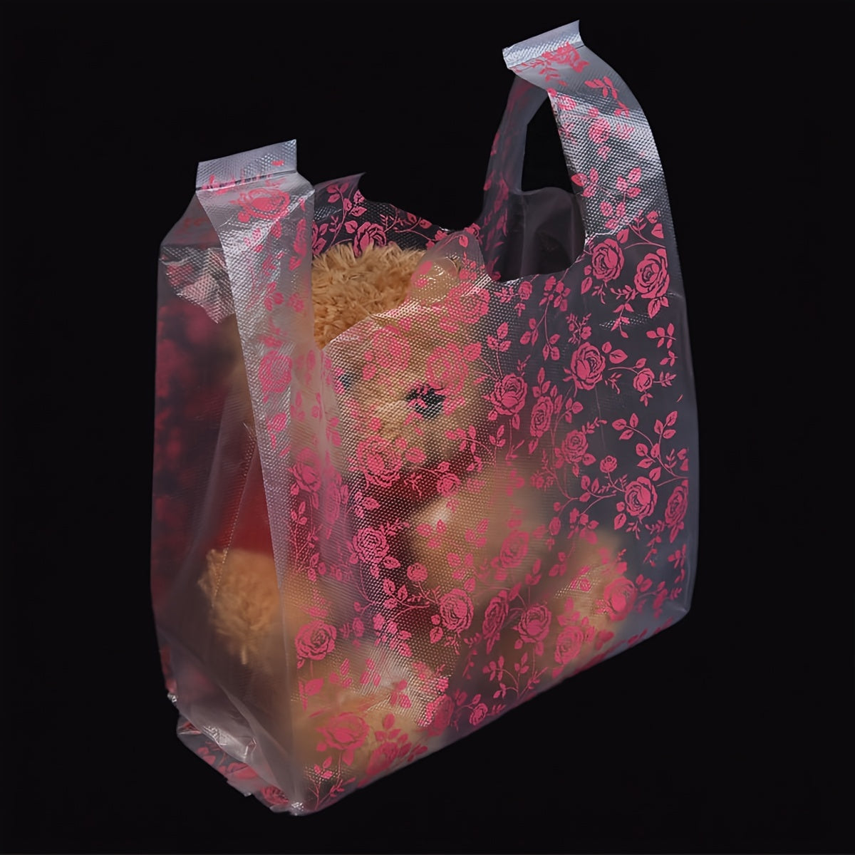 50pcs Rose Pattern Shopping Bags for Fruit, Food, Bread, Salad