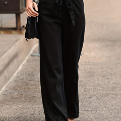  Women's Elastic Waist Straight Leg Pants With Belt