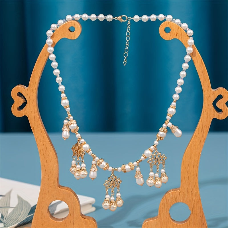 Faux Pearl Beaded Necklace With Pendant Cheongsam Accessories Chinese Style