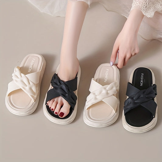 Cross Strap Slides Soft Sole Pillow Slides Casual Platform Shoes
