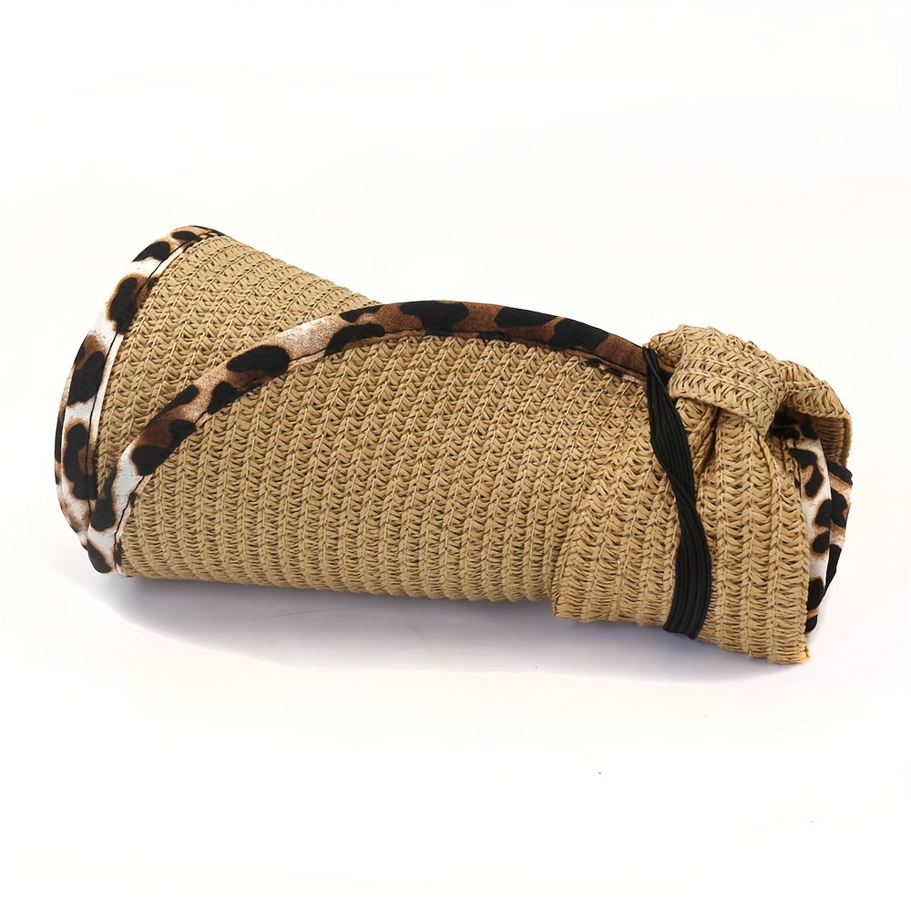 Leopard Print Straw Sun Hat UV Protection Visor