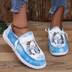Christmas Snowman Print Low Top Sneakers Lightweight Casual Walking Shoes