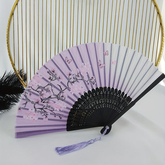 Chinese Style Wooden Folding Fan Floral Fan For Stage Performance