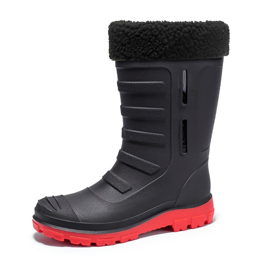 Women's Plush Mid Calf Rain Boots Waterproof Round Toe Shoes