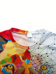 Lion Print Unisex Crew Neck T Shirt - Breathable Graphic Top