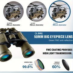 Compact Waterproof Binoculars 12X Long Range BAK4 Prism FMC Hiking Gear