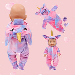 Doll Unicorn Onesie Vibrant Pink Purple Polyester Dress with Golden Horn Ears
