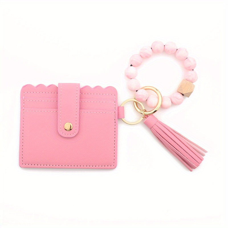 Leopard Pattern Wallet Shape Key Chain PU Leather Tassel Pendant
