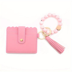 Leopard Pattern Wallet Shape Key Chain PU Leather Tassel Pendant