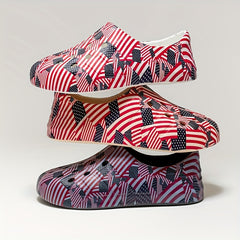 Men's Star & Stripe Print Hollow Out Closed Toe Clog Beach Sandals