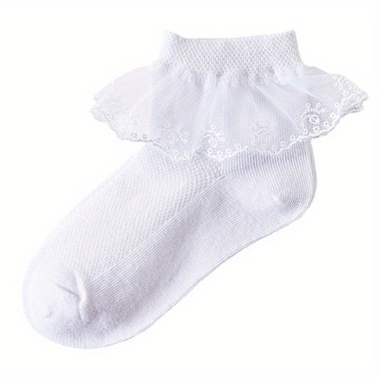 Girls Lace Ruffle Crew Socks Breathable Cotton Blend for Latin Dance Dress