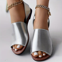 Women's Solid Flat Sandals Peep Toe Slingback Slides