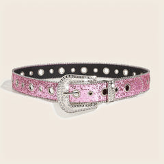 Pink Glitter Y2K PU Belt Hip Hop Jeans Pants Belt Sequin Sparkling
