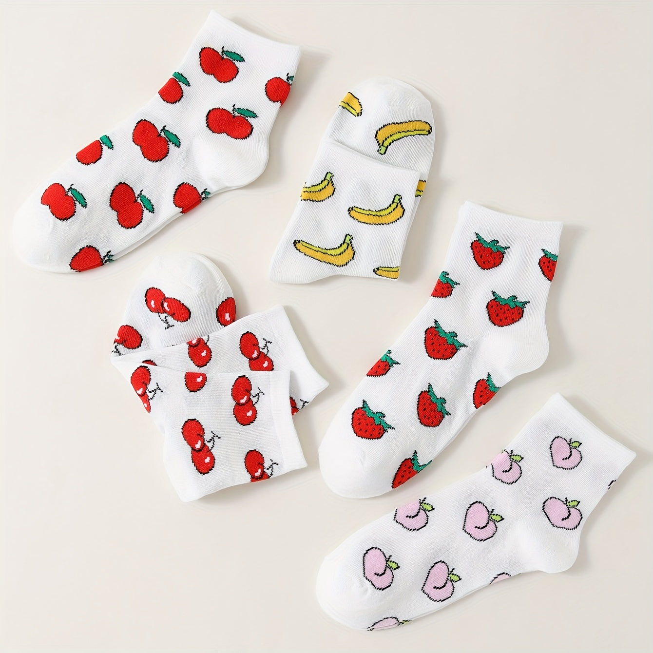 5 Pairs Fruit Print Socks for Women