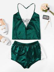 Lace Stitching Pajama Set Sleeveless Top & Shorts Women's Sleepwear